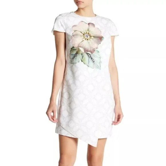 Ted Baker London Alila Cap Sleeve Sheath Dress Floral Pearl White Size 3 / 6 - 8 - Picture 1 of 14